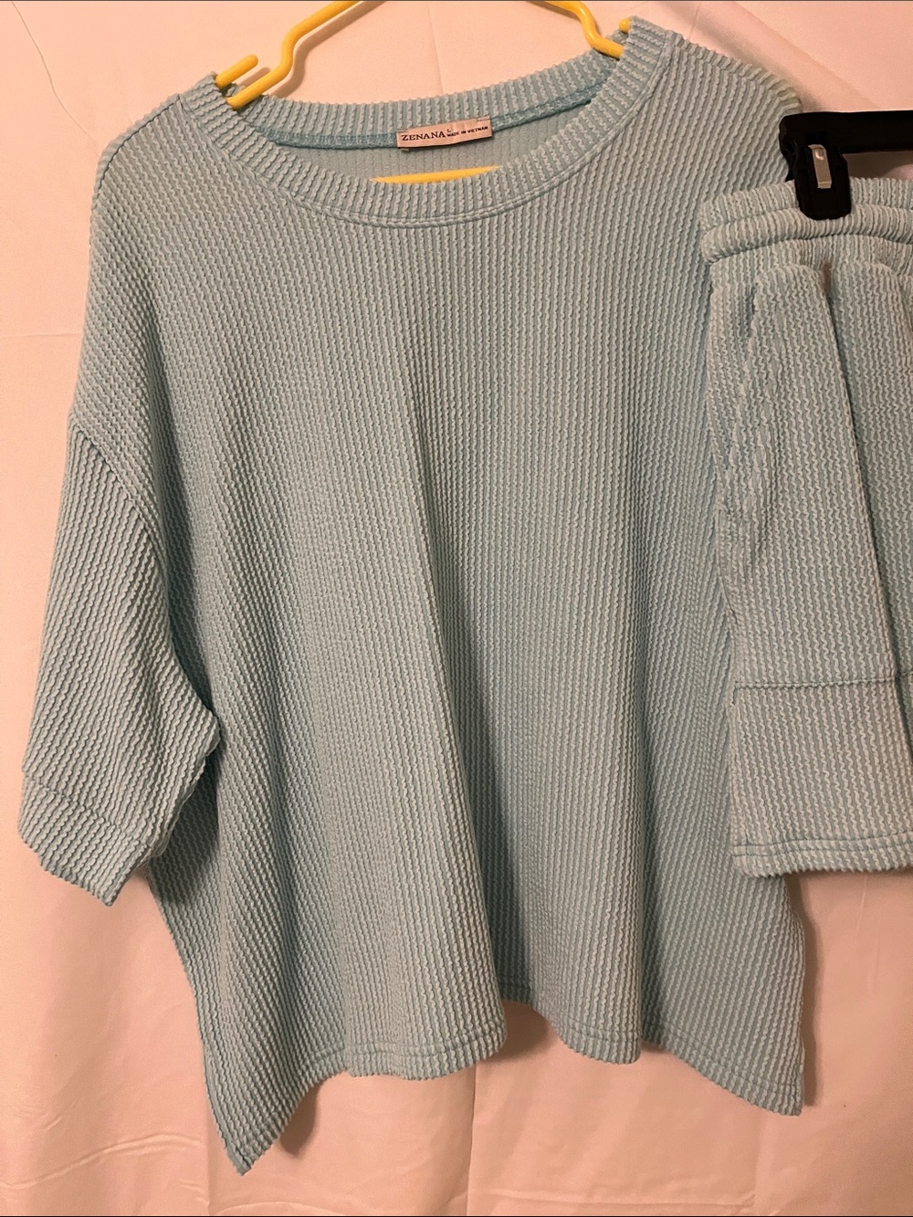 Zenana Outfitters Soft Waffle Knit Shorts and shirt in light blue. Never worn. - Picture 3 of 8